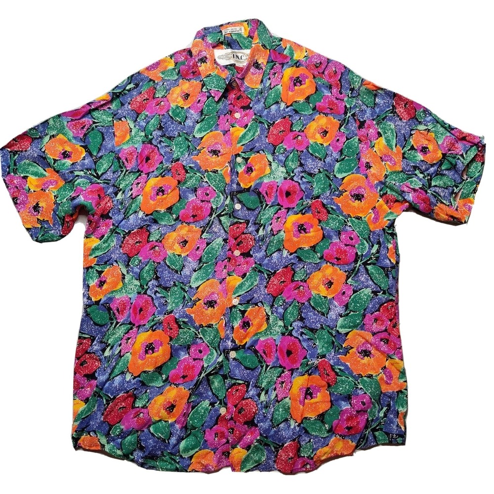 VTG INC INTERNATIONAL CONCEPTS Men Large Colorful Floral Rayon Button Camp Shirt